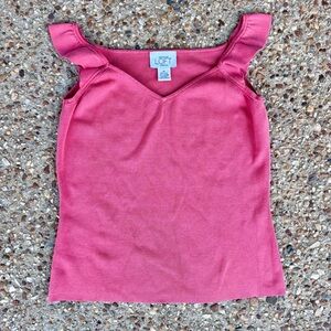 Ann Taylor Loft Stretch Silk Blend Ruffle Shoulder Sleeveless Tank Size M